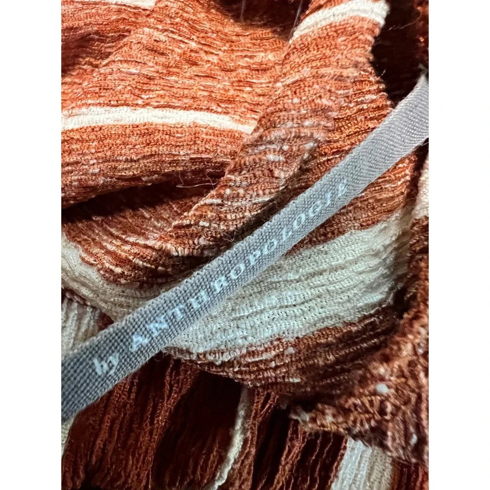 Anthropologie‎ Rust Orange White Striped Off the Shoulder Puff Sleeve Top Large